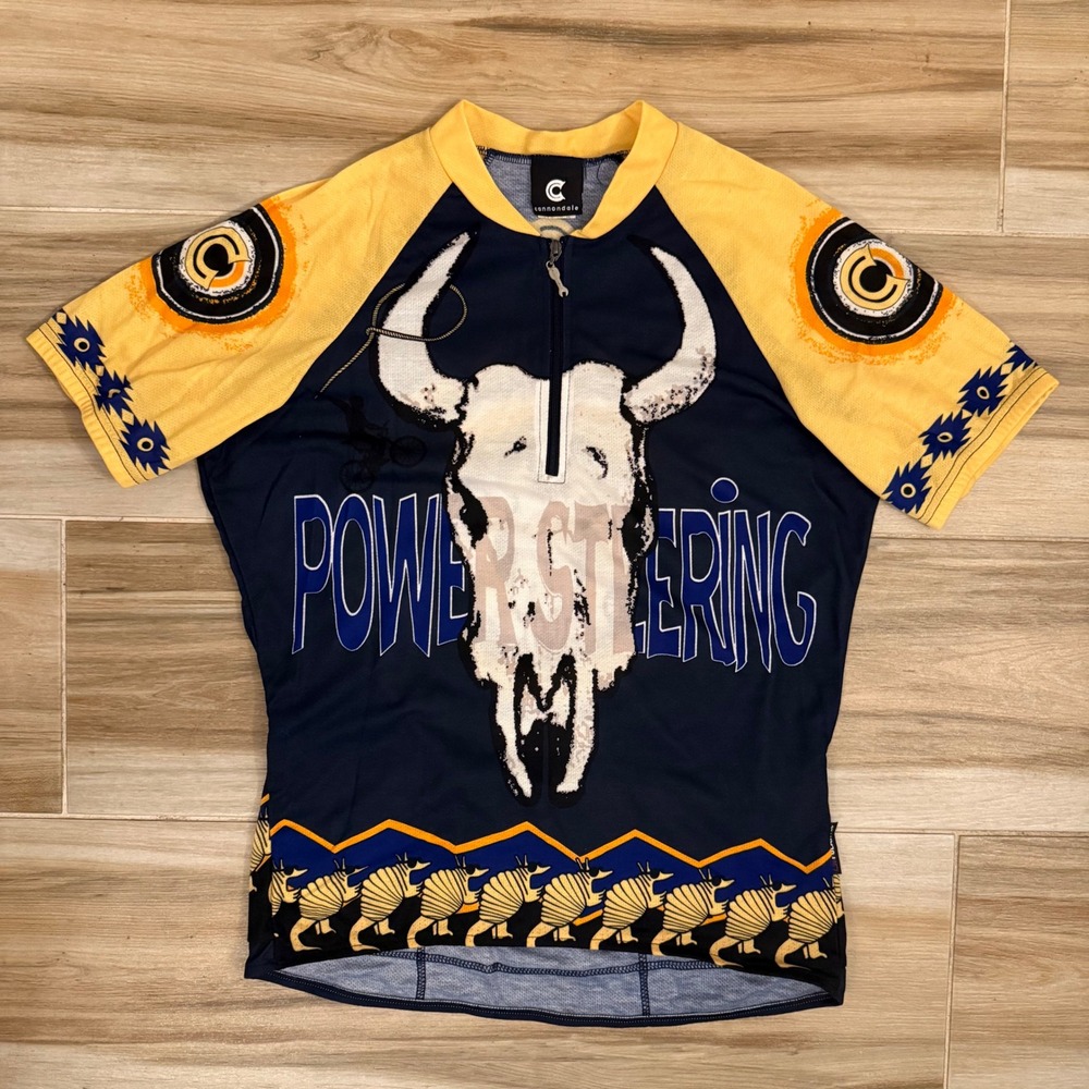 Vintage Cannondale Cycling Jersey Large USA Made Power Steering Steer Skull Navy